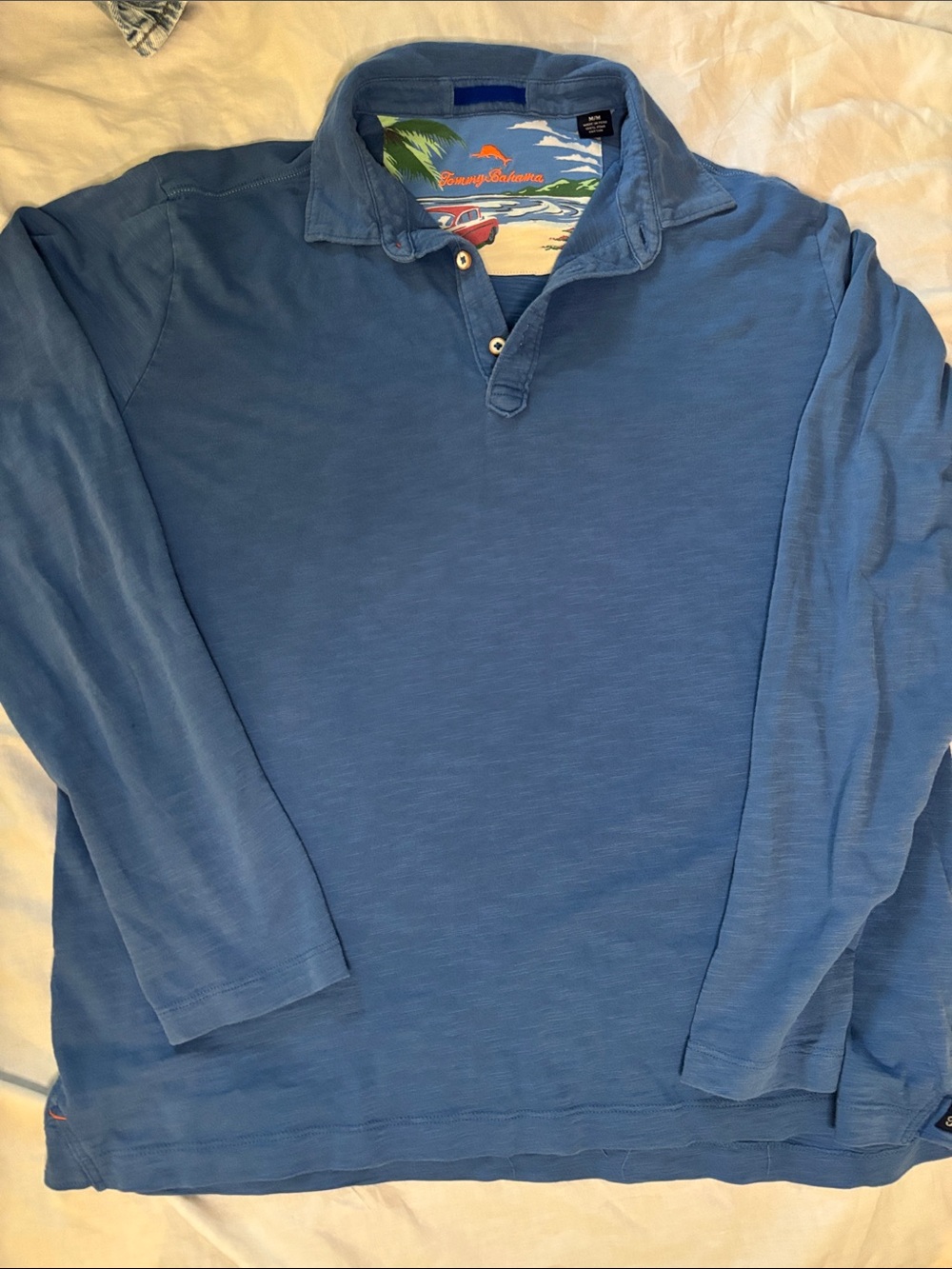 Tommy Bahama Men’s M 100% Pima Cotton Long Sleeve Polo Blue Peru
